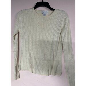 Christian Berard Women’s L Ivory Knit Long Sleeve Shirt Silk Cotton Blend cozy